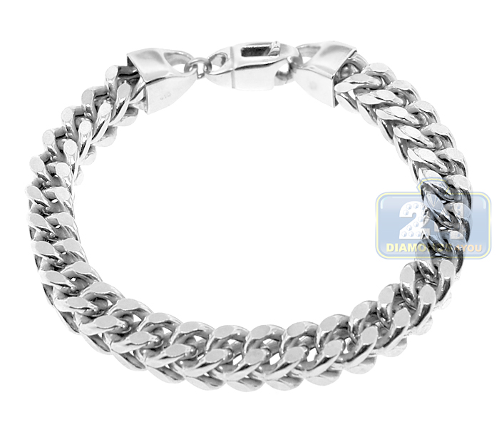 10K White Gold Mens Franco Bracelet 9 Inches