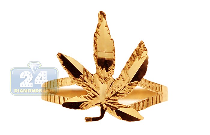 Womens Marijuana Leaf Ring 10K Yellow Gold