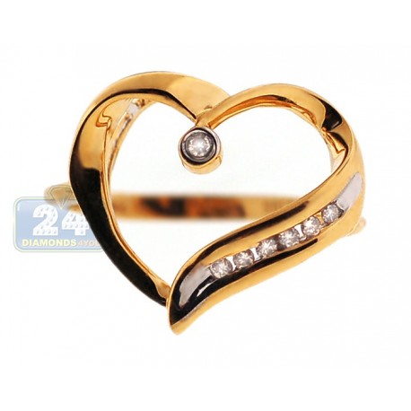 Womens 0.07 ct Diamond Open Heart Ring 14K Yellow Gold