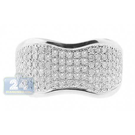 14K White Gold 0.87 ct Pave Diamond Womens Waved Band Ring