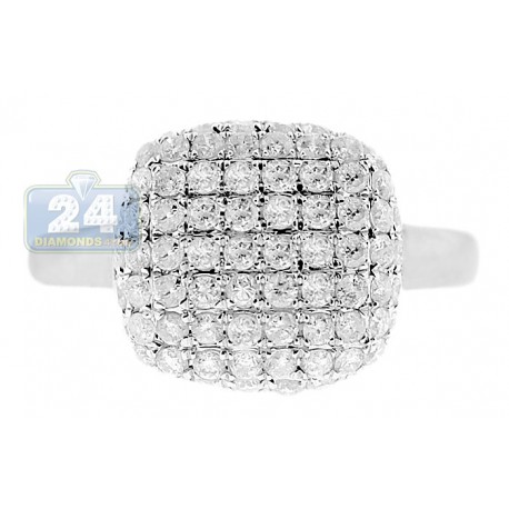 14K White Gold 0.95 ct Diamond Womens Square Puff Ring