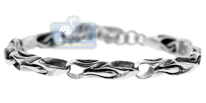 Oxidized 925 Sterling Silver Bullet Link Mens Toggle Bracelet 8