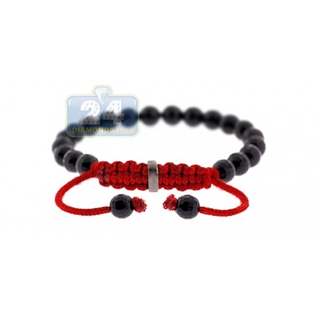 Sterling Silver Grooved Onyx Bead Kids Baby Adjustable Bracelet