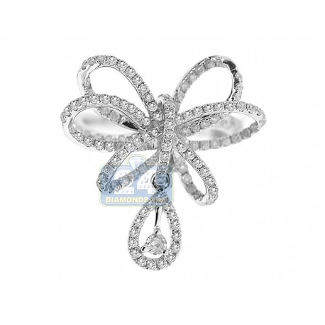 14K White Gold 1.24 ct Diamond Womens Butterfly Drop Ring