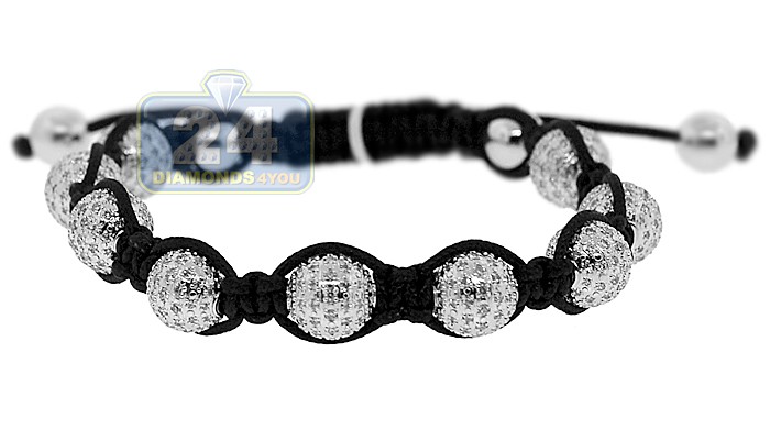 Diamond Bead Adjustable Shambala Bracelet Sterling Silver 7.20 ct