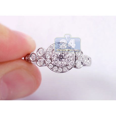 14K White Gold 0.81 ct Diamond Vintage Womens Engagement Ring