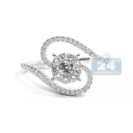 14K White Gold Zig Zag 0.62 ct Diamond Womens Vintage Engagement Ring