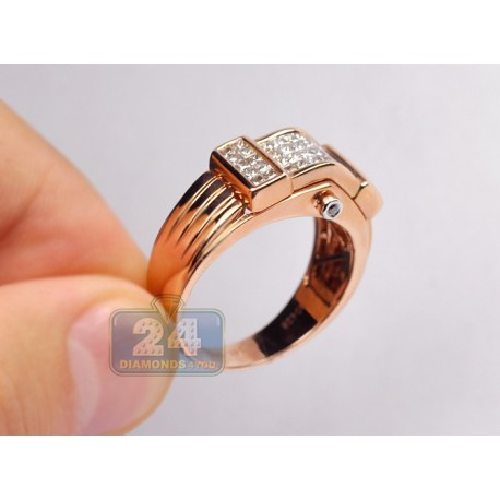 Mens 1ct Princess Cut Invisible Set Diamond Ring 14K Rose Gold   14k Rose Gold 100 Ct Princess Cut Diamond Mens Signet Ring 