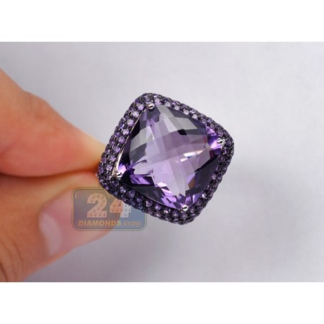 14K White Gold 12.75 ct Purple Amethyst Diamond Cocktail Ring