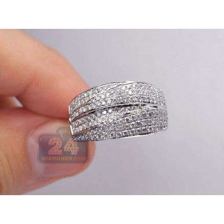 14K White Gold 1.25 ct Diamond Multilayered Womens Band Ring