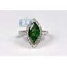 14K White Gold 5.87 ct Marquise Emerald Diamond Womens Cocktail Ring