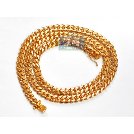 Mens Miami Cuban Link Chain Solid 10K Yellow Gold 9mm 30