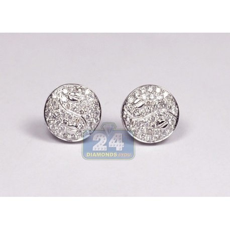 Womens Diamond Pave Yin Yang Stud Earrings 14K White Gold 0.65 ct