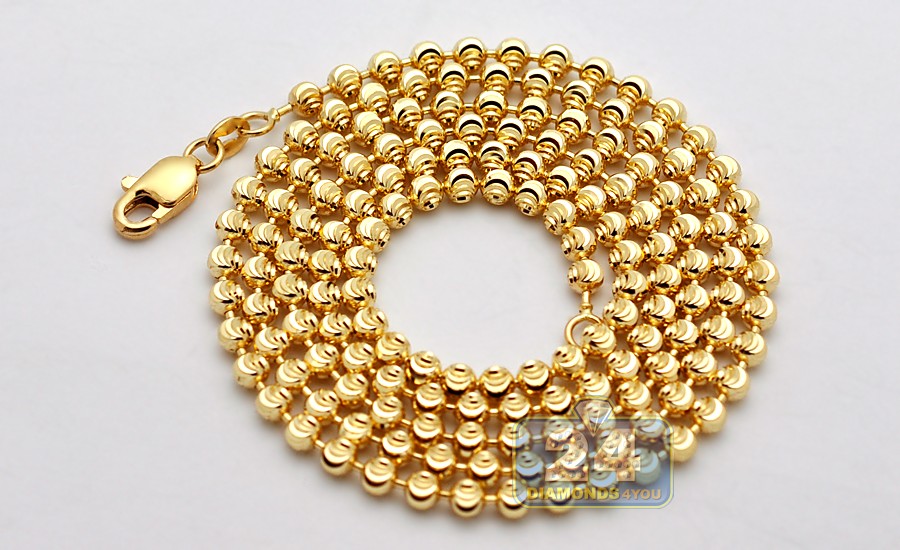 14k Yellow Gold Moon Cut Ball Bead Chain 3 mm