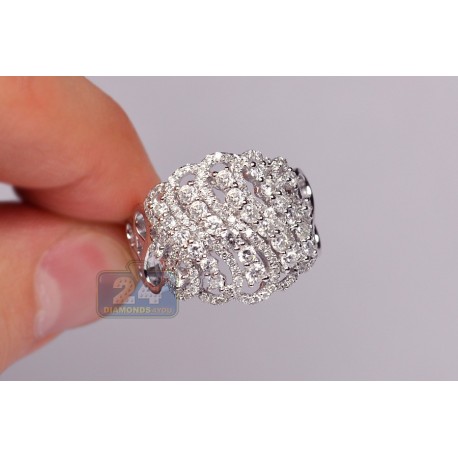 14K White Gold 1.80 ct Diamond Womens Waved Vintage Ring