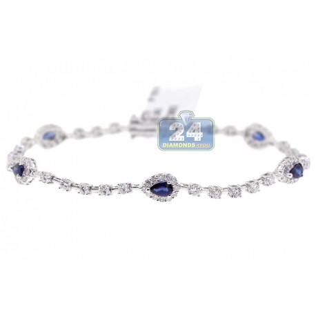 Womens Diamond Sapphire Tennis Bracelet 18K White Gold 3.83 ct