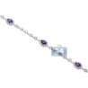 Womens Diamond Sapphire Tennis Bracelet 18K White Gold 3.83 ct