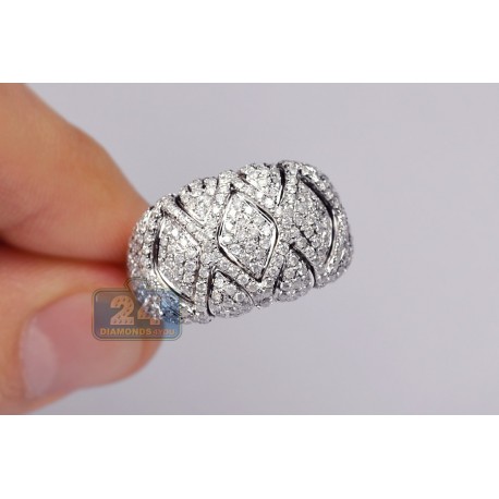 14K White Gold 1.61 ct Diamond Vintage Womens Puff Band Ring