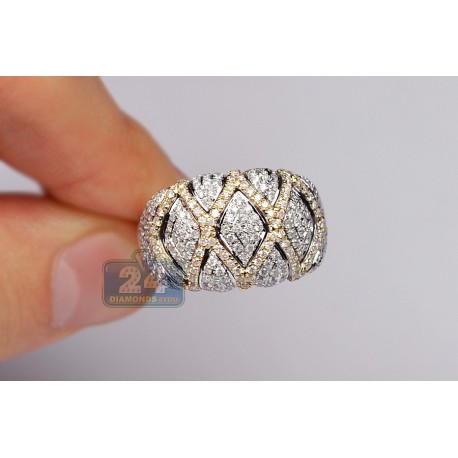 14K Two Tone Gold 1.60 ct Diamond Vintage Womens Puff Band Ring