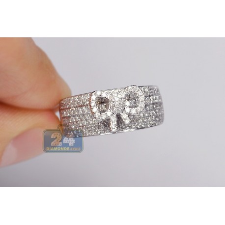 Womens Diamond Pave Bow Band Ring 14K White Gold 0.90 ct