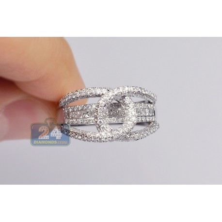 14K White Gold 1.81 ct Diamond Womens Double Link Ring