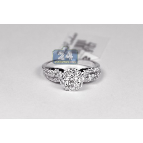 14K White Gold 1.15 ct Diamond Cluster Engagement Ring