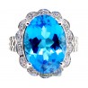 18K White Gold 14.93 ct Swiss Blue Topaz Diamond Cocktail Ring