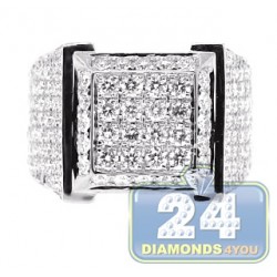 14K White Gold 4.85 ct Diamond Square Mens High Ring