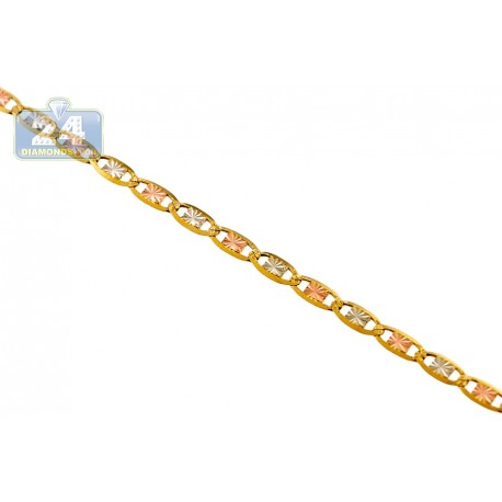 10K Three Tone Gold Valentine Link Womens Chain 2.5 mm 20 Inches