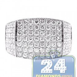 14K White Gold 3.36 ct Round Cut Diamond Mens Rectangle Ring