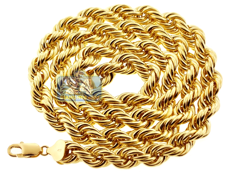 Real 10K Yellow Gold Hollow Rope Mens 