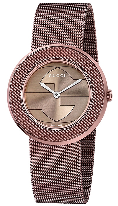 Gucci U-Play Medium Bronze Mesh Bracelet Womens Watch YA129445