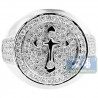 Mens Diamond Cross Round Pinky Ring 14K White Gold 1.68 ct