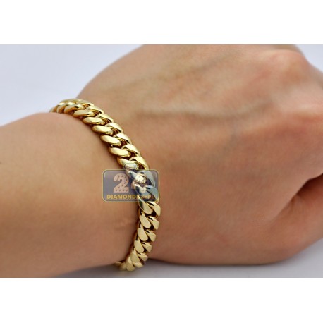 Solid 10K Yellow Gold Miami Cuban Link Mens Bracelet 9mm 9