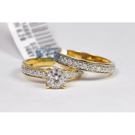 Womens Classic Diamond Engagement Wedding Rings Set 14K Gold