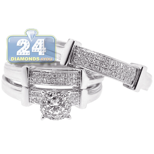 Womens Mens Diamond Wedding 3 Rings Set 14K White Gold 2.63ct