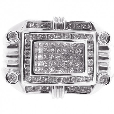 Mens Diamond Rectangle Pinky Ring 14K White Gold 1.49 ct