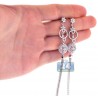 Womens Diamond Long Dangle Earrings 18K White Gold 1.27 ct 4"