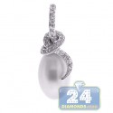 18K White Gold 0.39 ct Diamond Pearl Womens Drop Pendant