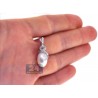 Womens Diamond Oval Pearl Drop Pendant 18K White Gold 0.39ct