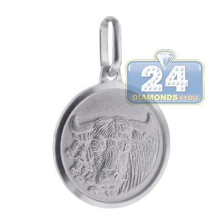 Sterling Silver Taurus Zodiac Sign Round Medallion Pendant