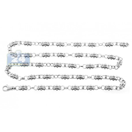 Mens Diamond Link Chain Necklace 14K White Gold 4.84ct 6.5mm 30
