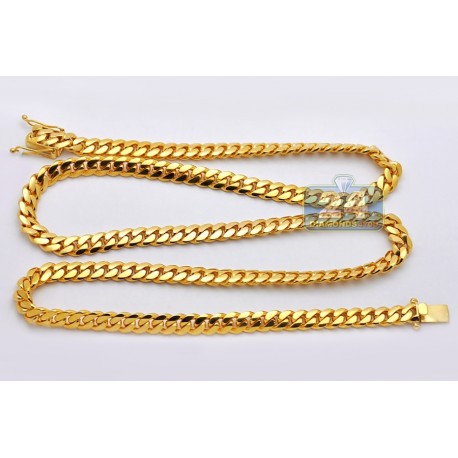 Handmade Pure 24K Yellow Gold Miami Cuban Link Mens Chain 11mm