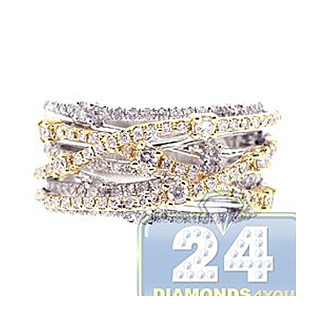 14K Two Tone Gold 1.26 ct Diamond Womens Highway Ring