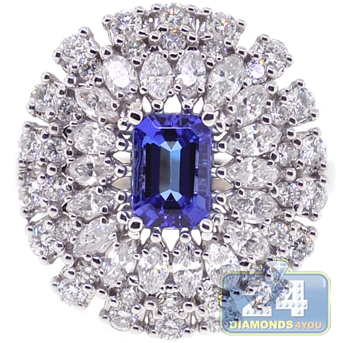 Womens Diamond Tanzanite Cocktail Ring 