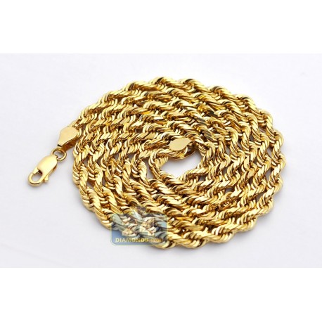 Italian 14K Yellow Gold Solid Rope Mens Chain 5 mm 24 26 28 30