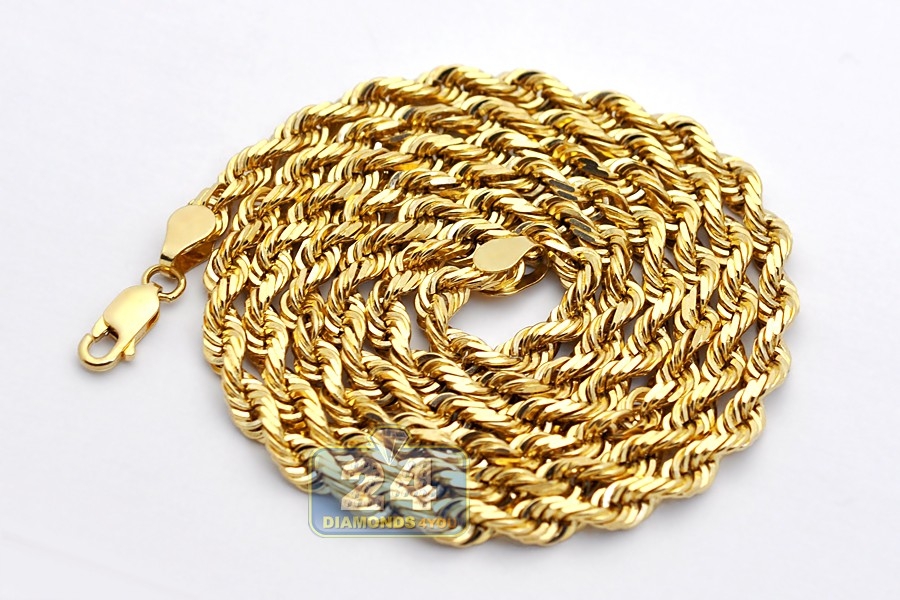 Italian 14K Yellow Gold Solid Rope Mens Chain 5 mm 24 26 28 30