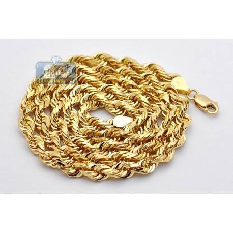 Solid 14K Yellow Gold Mens Rope Chain Necklace 6 mm 24 26 28 30