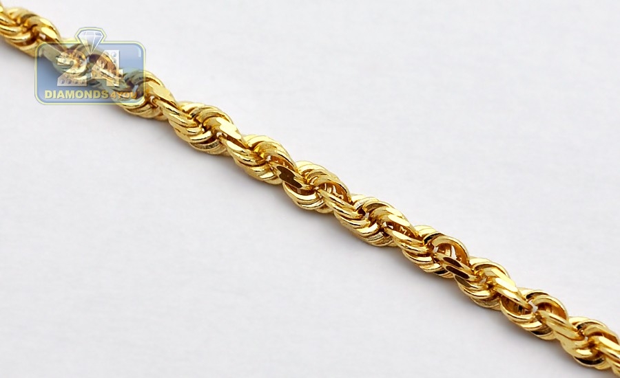 Solid 14K Yellow Gold Mens Rope Chain 