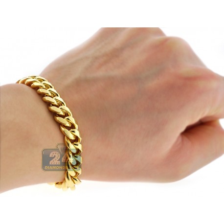 Yellow Gold Sterling Silver Mens Miami Cuban Bracelet 10mm 9